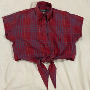 🎈Vintage California Select Original’s 80s  Plaid Tie Front Crop Top size M-L